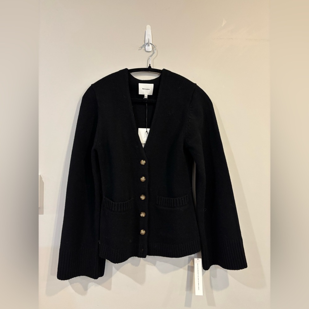 NWT Reformation Holden Regenerative Wool Cardigan Black Small - Picture 9 of 9